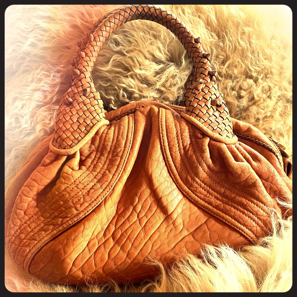 Authentic Fendi Tan Leather Spy Hobo Bag